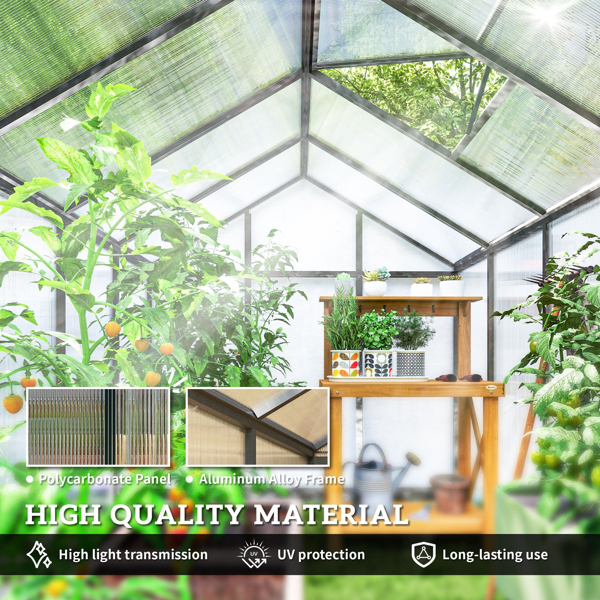 Outsunny 6' x 10' x 6.4' Walk-in Garden Greenhouse Polycarbonate Panels Plants Flower Growth Shed Cold Frame Outdoor Portable Warm House Aluminum Frame, Charcoal Grey