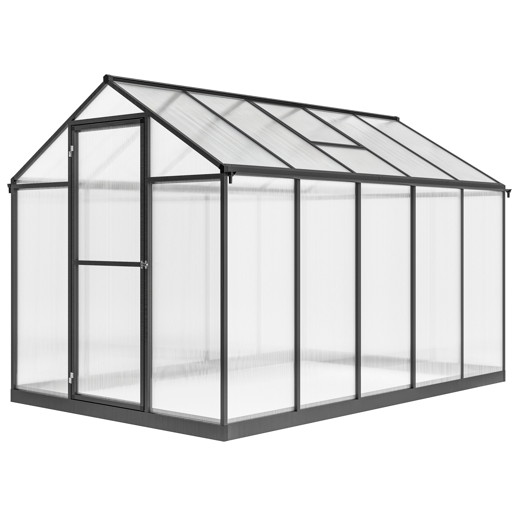 Outsunny 6' x 10' x 6.4' Walk-in Garden Greenhouse Polycarbonate Panels Plants Flower Growth Shed Cold Frame Outdoor Portable Warm House Aluminum Frame, Charcoal Grey