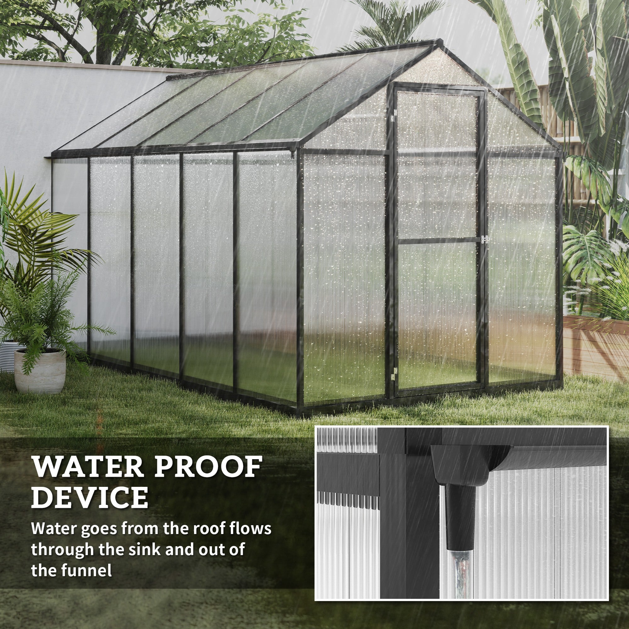 Outsunny 6' x 10' x 6.4' Walk-in Garden Greenhouse Polycarbonate Panels Plants Flower Growth Shed Cold Frame Outdoor Portable Warm House Aluminum Frame, Charcoal Grey