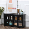HOMCOM Modern Kitchen Sideboard, Stackable Storage Cabinet, Sliding Glass Door Console, Cupboard Serving Buffet, Black