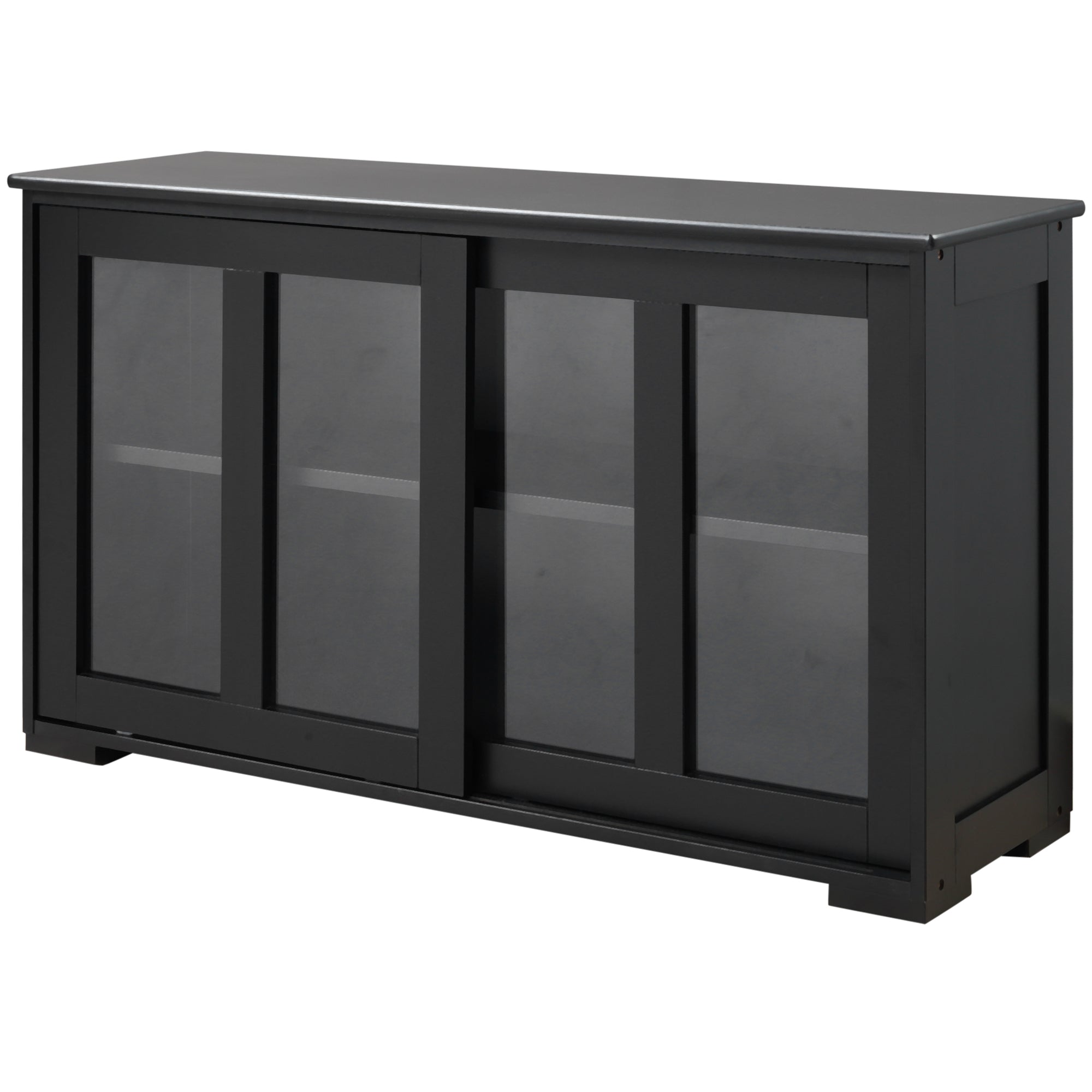 HOMCOM Modern Kitchen Sideboard, Stackable Storage Cabinet, Sliding Glass Door Console, Cupboard Serving Buffet, Black
