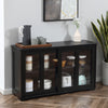 HOMCOM Modern Kitchen Sideboard, Stackable Storage Cabinet, Sliding Glass Door Console, Cupboard Serving Buffet, Black