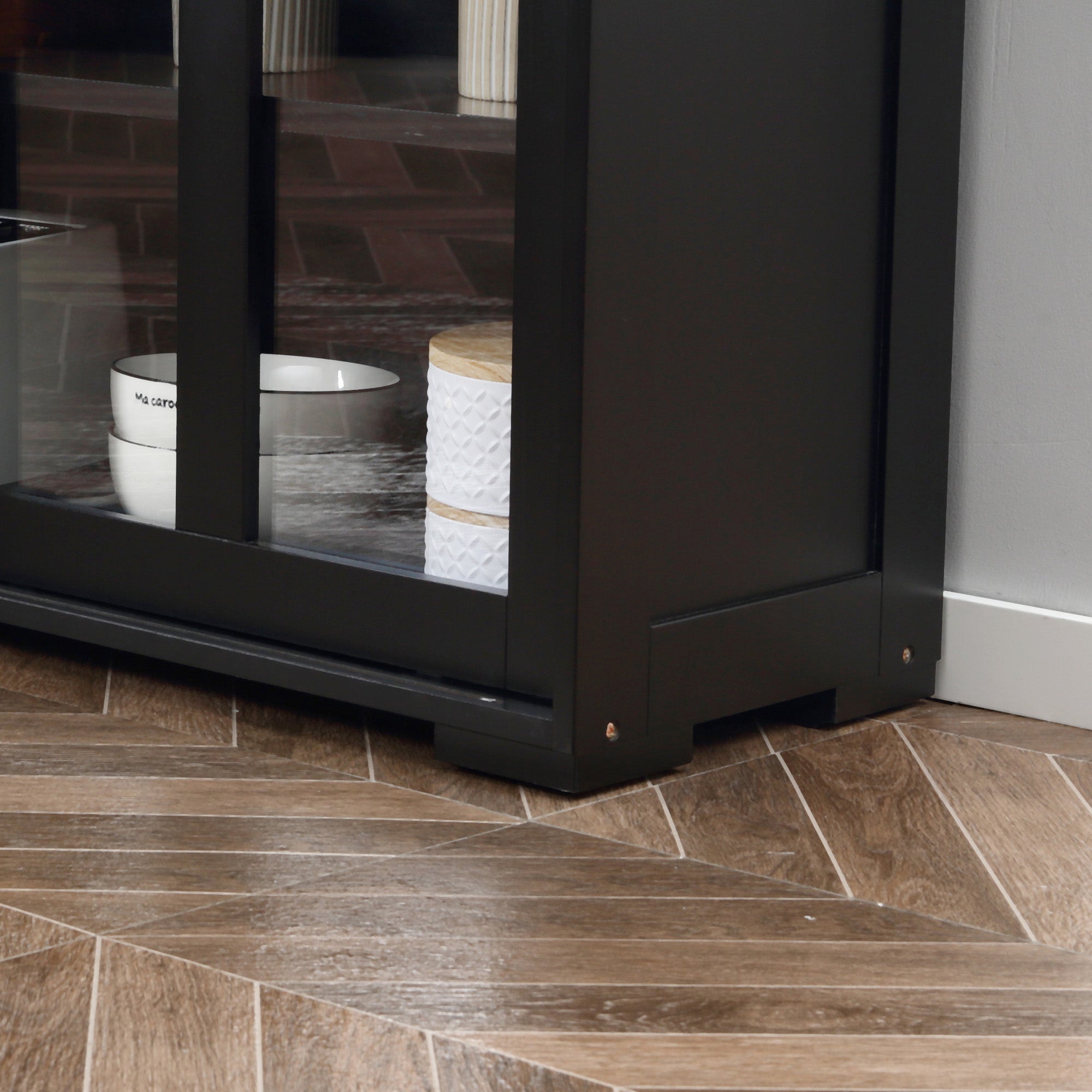 HOMCOM Modern Kitchen Sideboard, Stackable Storage Cabinet, Sliding Glass Door Console, Cupboard Serving Buffet, Black