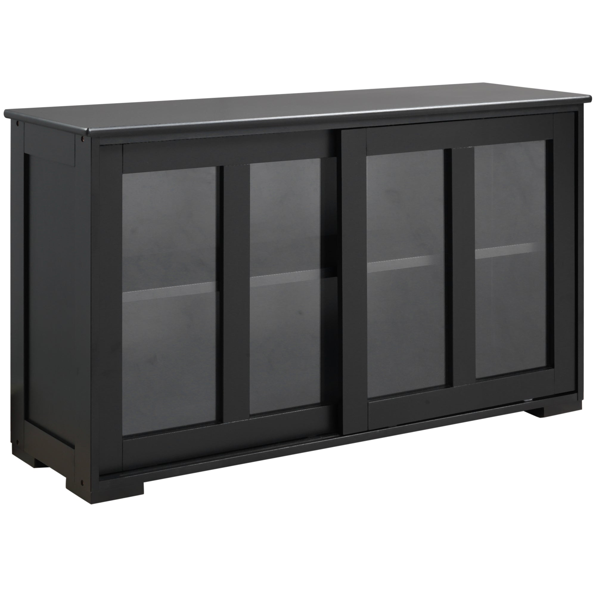 HOMCOM Modern Kitchen Sideboard, Stackable Storage Cabinet, Sliding Glass Door Console, Cupboard Serving Buffet, Black