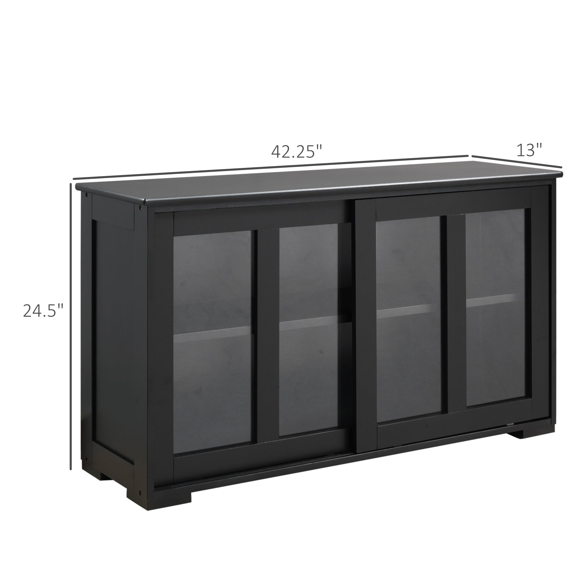 HOMCOM Modern Kitchen Sideboard, Stackable Storage Cabinet, Sliding Glass Door Console, Cupboard Serving Buffet, Black