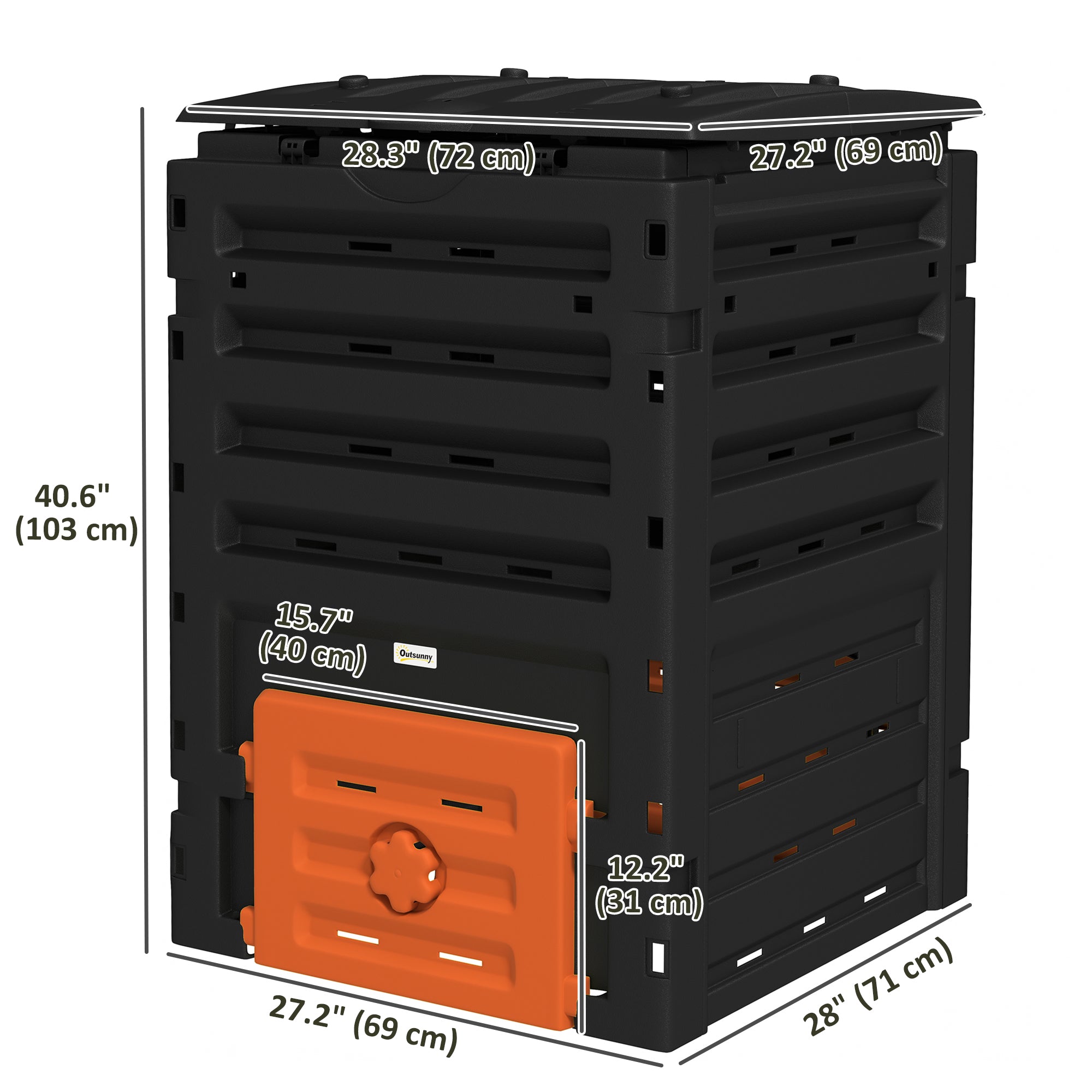 Outsunny Compost Bin, 120 Gallon (450L) Garden Composter with Gloves, 80 Vents and 2 Sliding Doors, Lightweight & Solid, Fast Creation of Fertile Soil, Orange