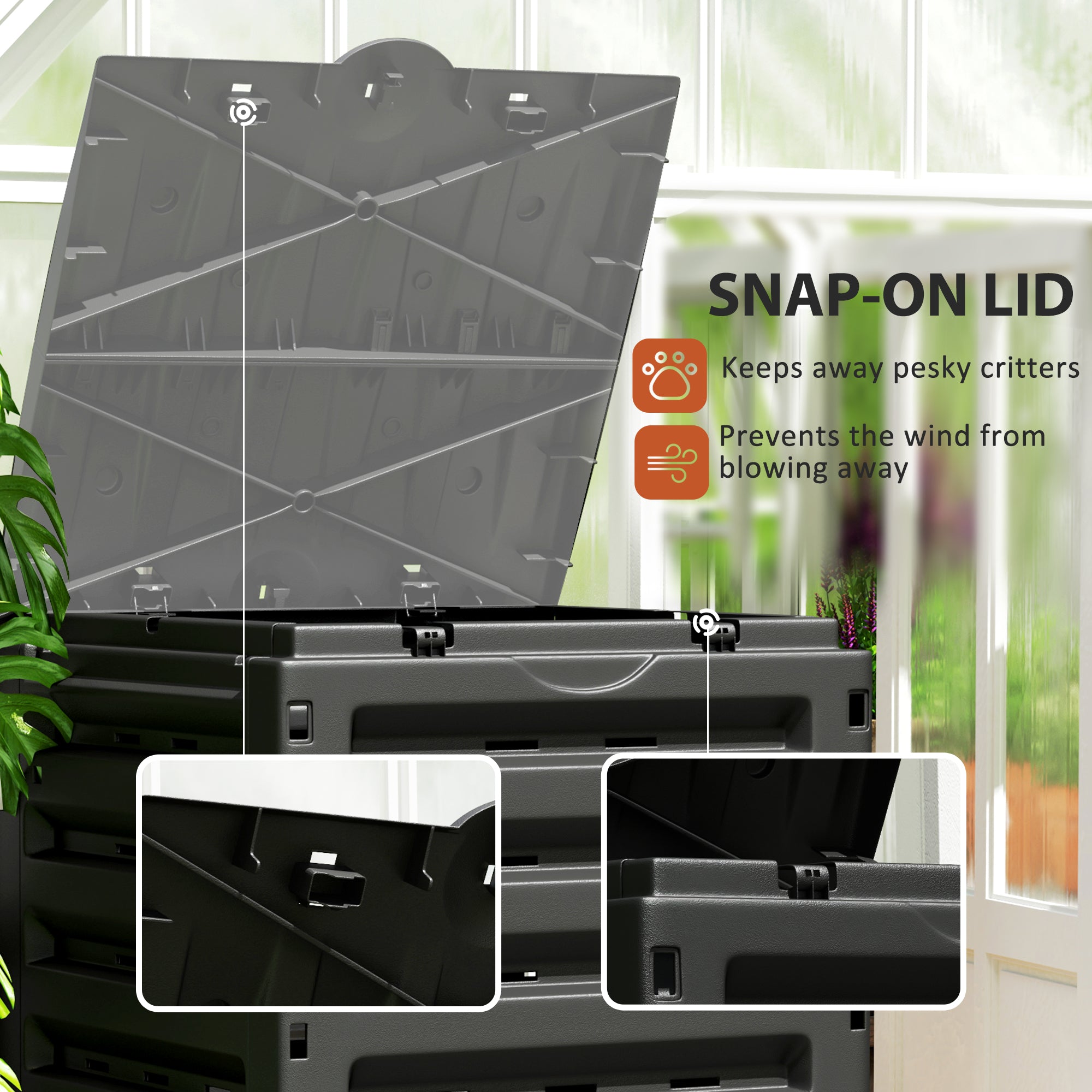 Outsunny Compost Bin, 120 Gallon (450L) Garden Composter with Gloves, 80 Vents and 2 Sliding Doors, Lightweight & Solid, Fast Creation of Fertile Soil, Orange