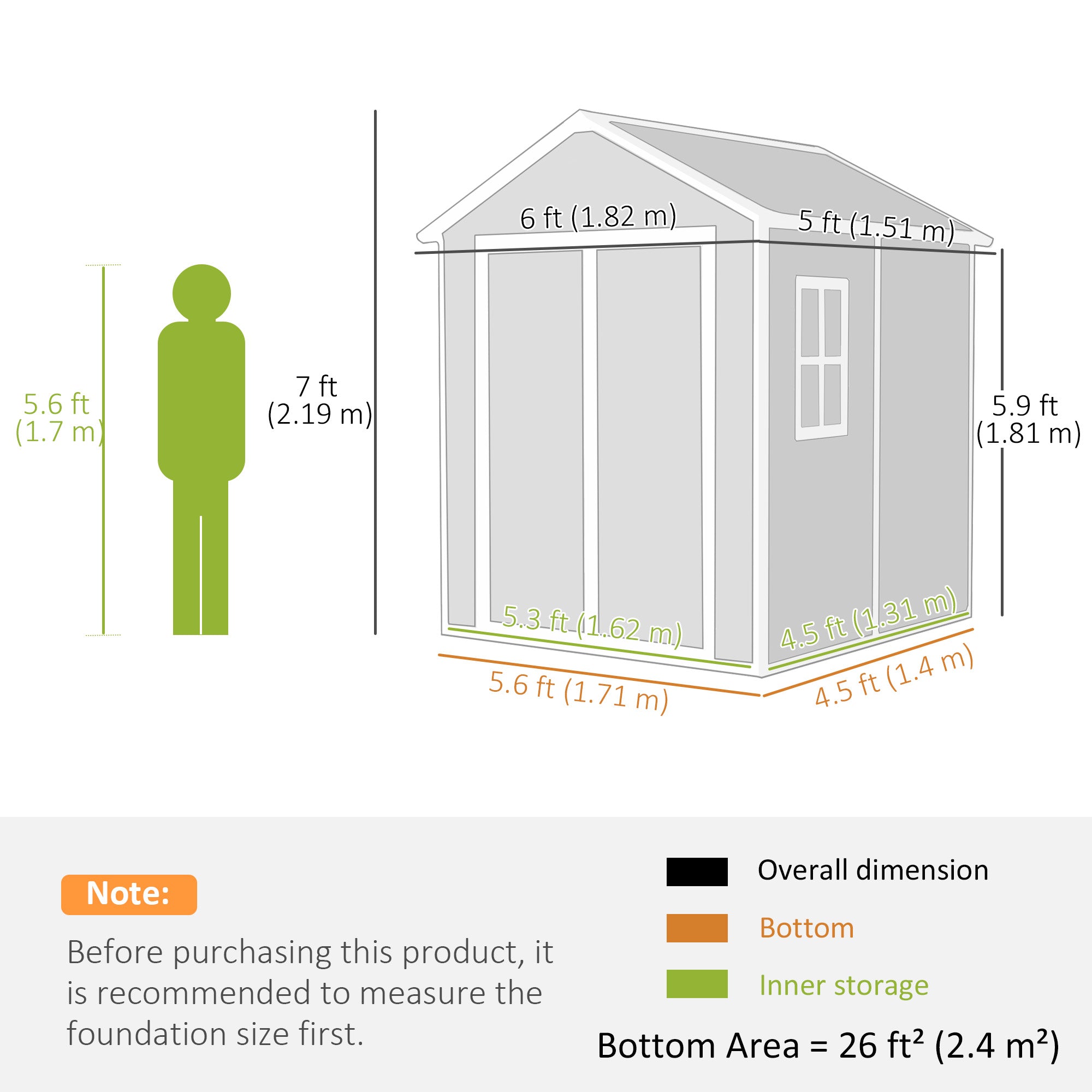 Outsunny 6' x 5' Outdoor Storage Shed, Plastic Garden Shed with Floor, Window, Lockable Doors and Vents, Wood Effect Resin Tool Shed for Backyard, Patio, Lawn, Dark Grey
