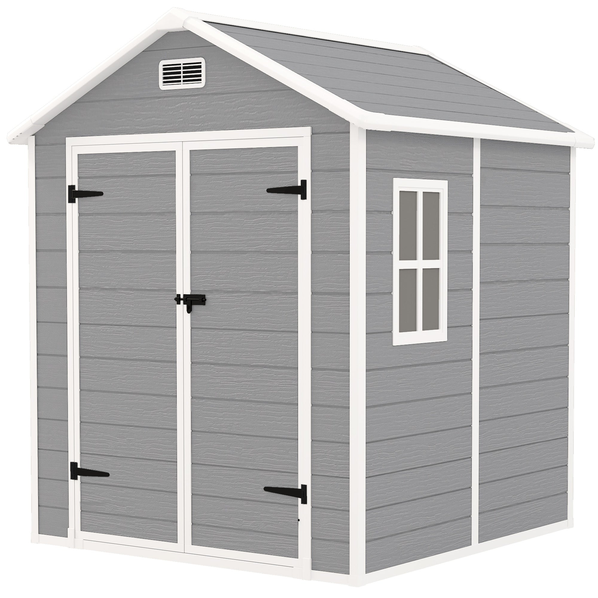 Outsunny 6' x 5' Outdoor Storage Shed, Plastic Garden Shed with Floor, Window, Lockable Doors and Vents, Wood Effect Resin Tool Shed for Backyard, Patio, Lawn, Dark Grey