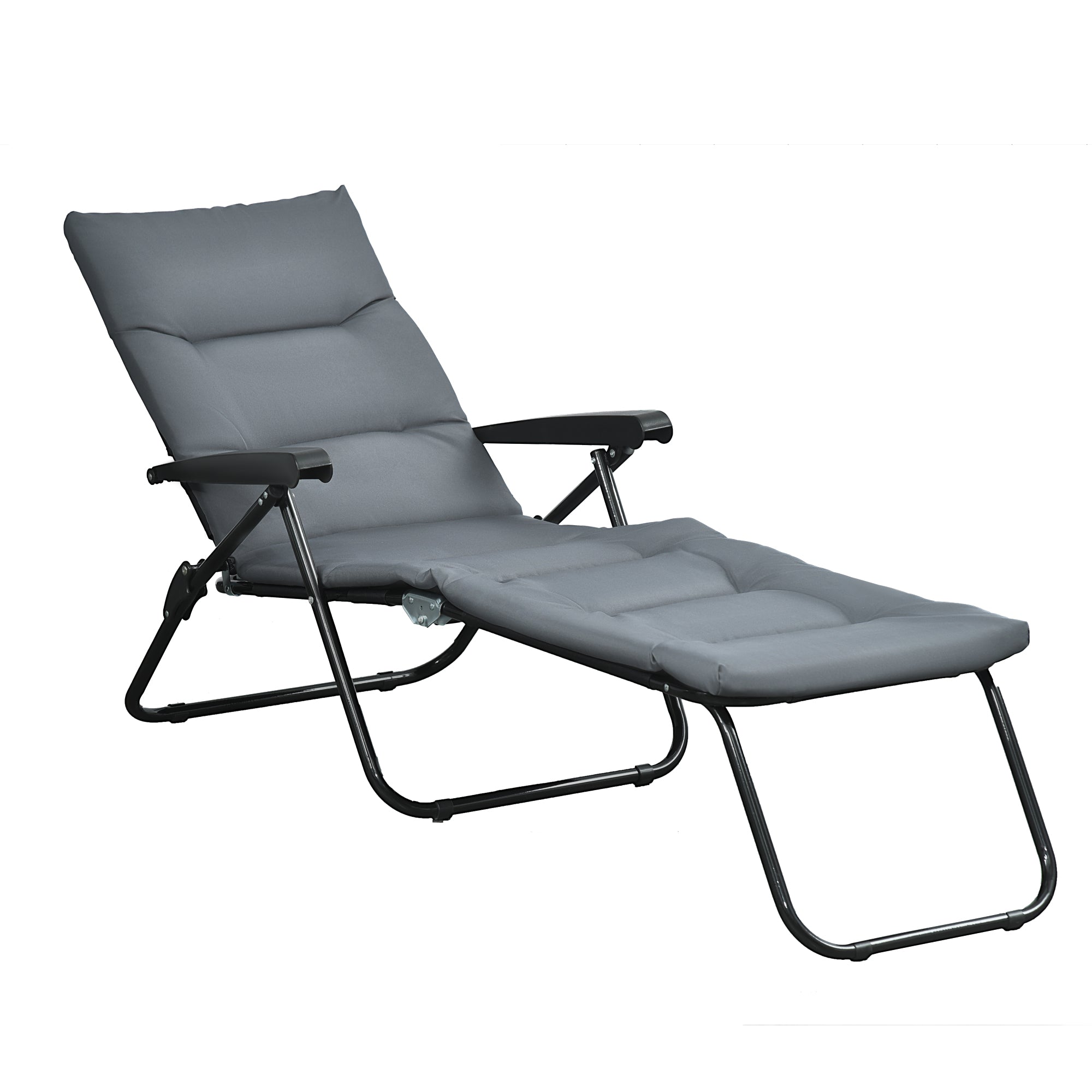 Outsunny Folding Lounge Chair, Reclining Tanning Chair, Sun Lounger with 6-Position Adjustable Back, Padded Cushion for Patio, Garden, Beach, Pool, Grey