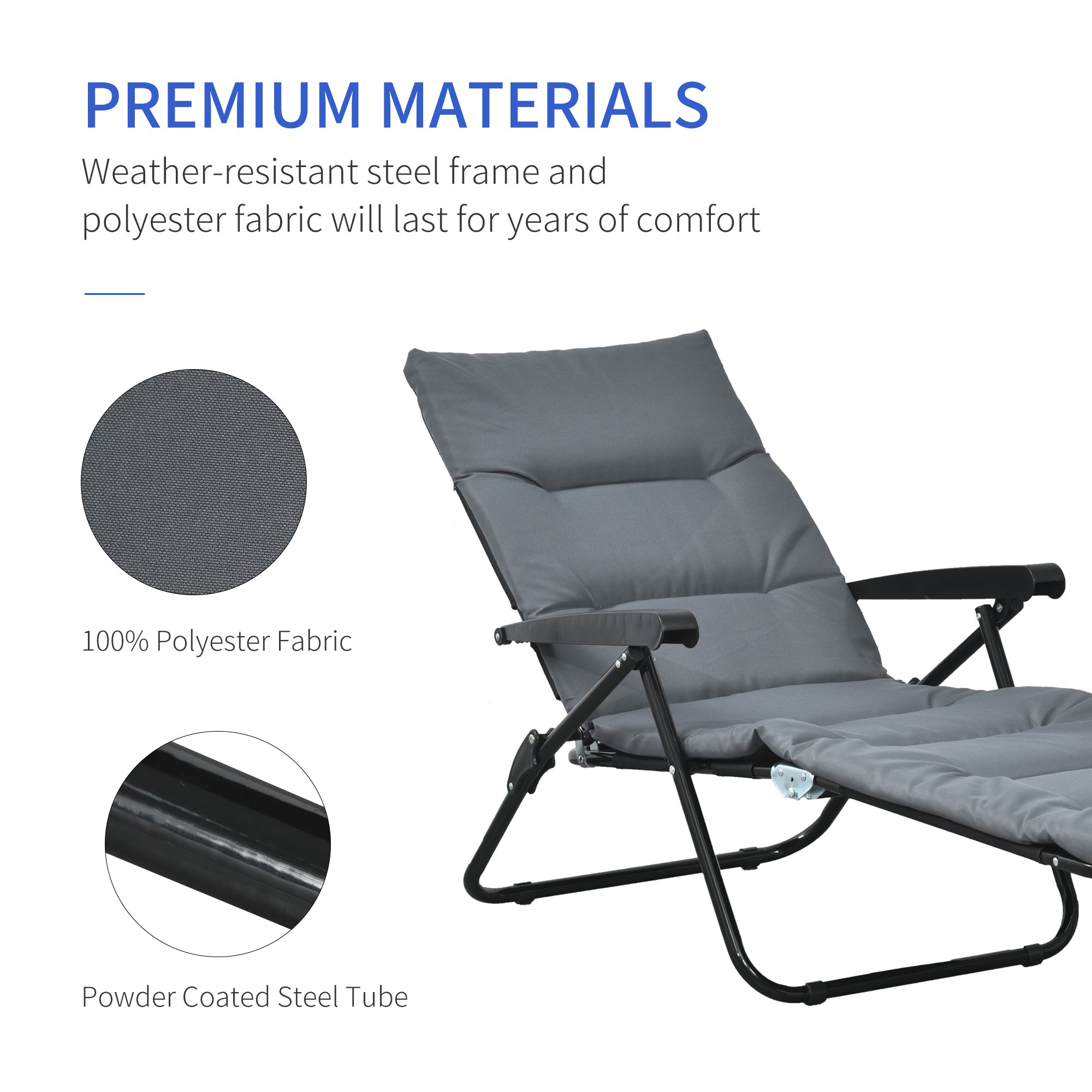 Outsunny Folding Lounge Chair, Reclining Tanning Chair, Sun Lounger with 6-Position Adjustable Back, Padded Cushion for Patio, Garden, Beach, Pool, Grey