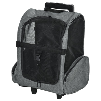 PawHut 2-IN-1 Pet Luggage Box Backpack Carrier Cats Dogs w/ Handle, Rolling Wheel Grey