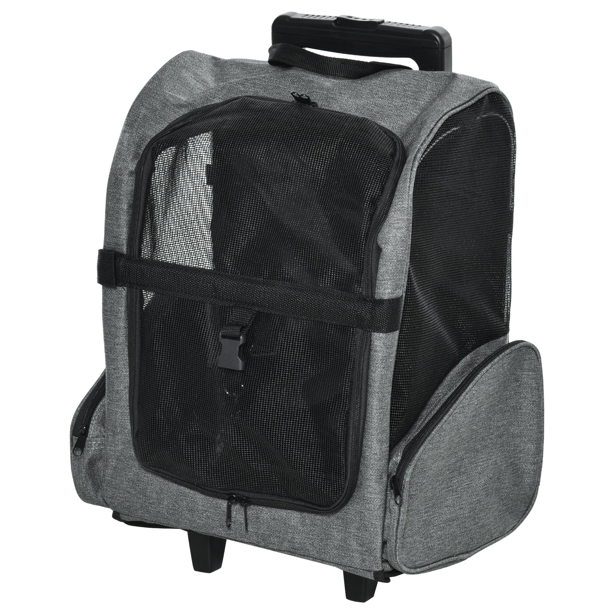 PawHut 2-IN-1 Pet Luggage Box Backpack Carrier Cats Dogs w/ Handle, Rolling Wheel Grey