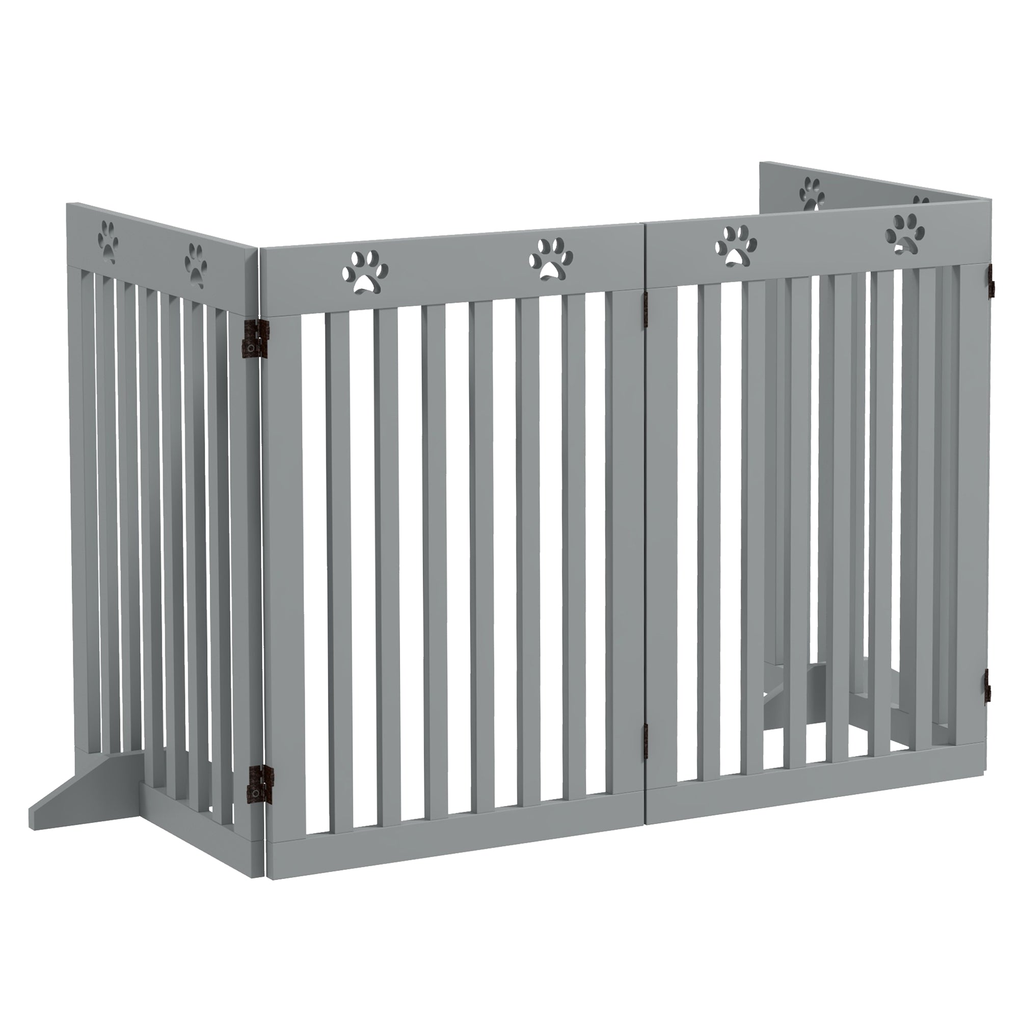 PawHut Freestanding Pet Gate 4 Panel Dog Barrier Folding Safety Fence with Support Feet up to 80.25" Long 29.5" Tall for Doorway Stairs Black Light Grey
