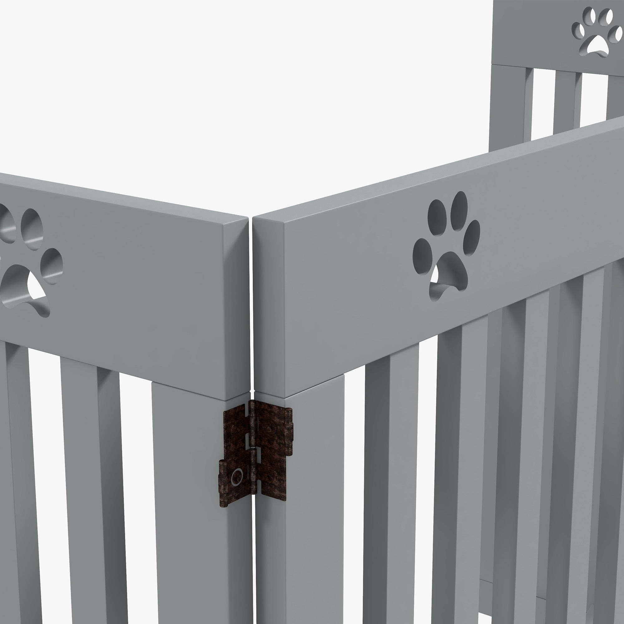 PawHut Freestanding Pet Gate 4 Panel Dog Barrier Folding Safety Fence with Support Feet up to 204cm Long 75cm Tall for Doorway Stairs, Grey