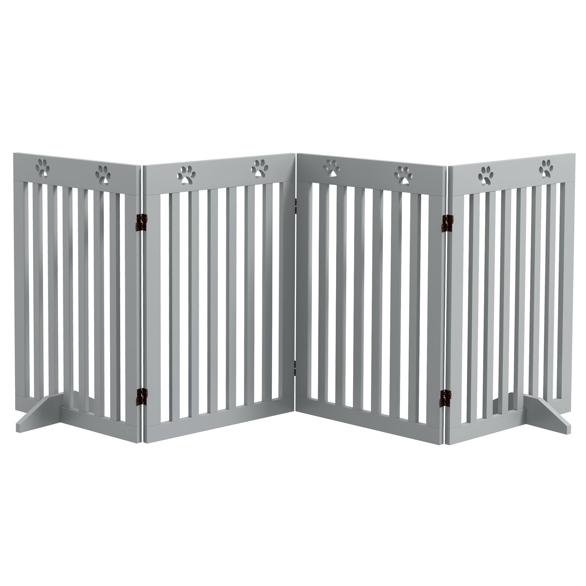 PawHut Freestanding Pet Gate 4 Panel Dog Barrier Folding Safety Fence with Support Feet up to 204cm Long 75cm Tall for Doorway Stairs, Grey