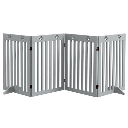 PawHut Freestanding Pet Gate 4 Panel Dog Barrier Folding Safety Fence with Support Feet up to 204cm Long 75cm Tall for Doorway Stairs, Grey