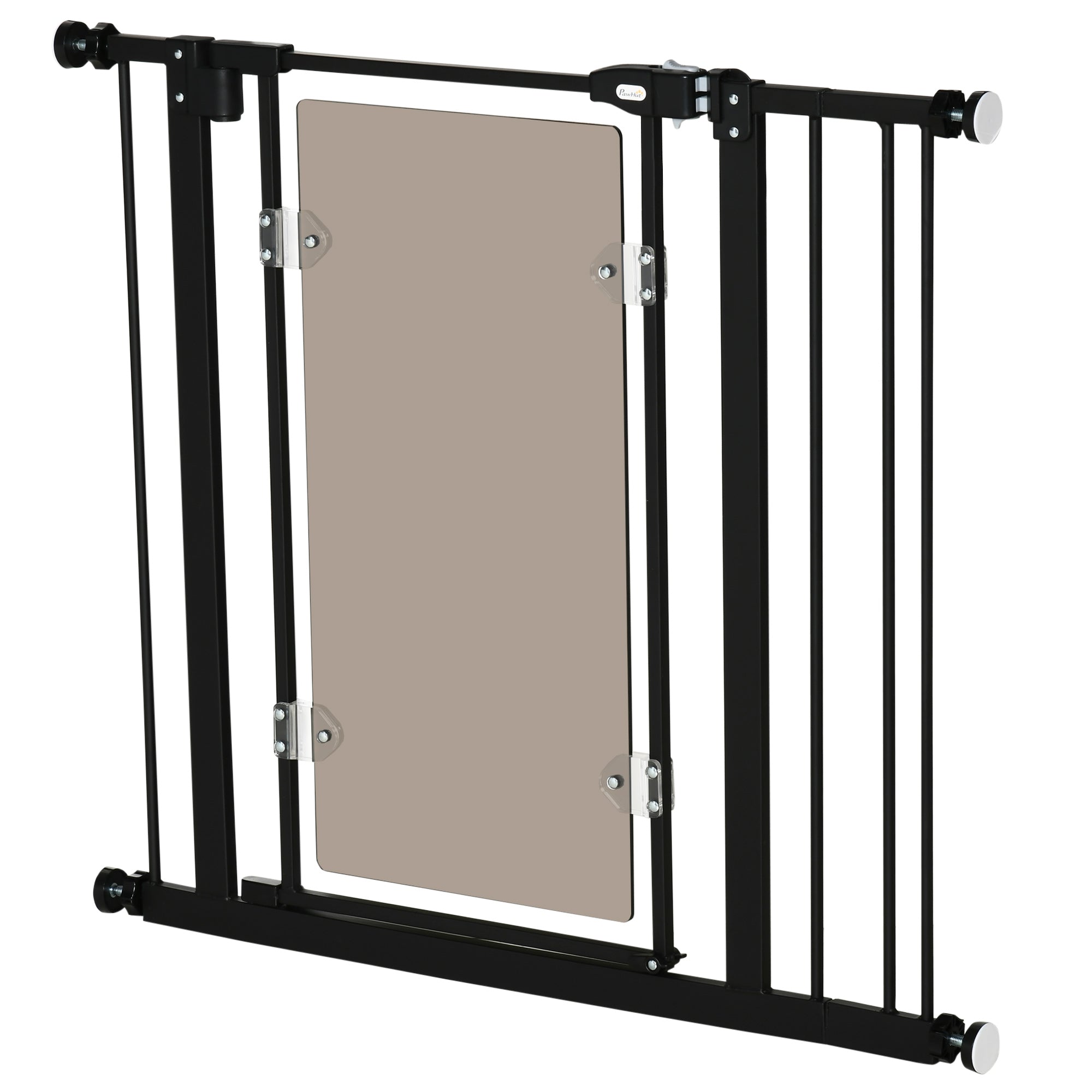 PawHut Pressure Fit Safety Gate for Doorways and Staircases, Dog Gate with Auto Closing Door, Pet Barrier for Hallways with Double Locking, Acrylic Panel, Extensions Kit, 74-80 cm/84-90 cm - Black