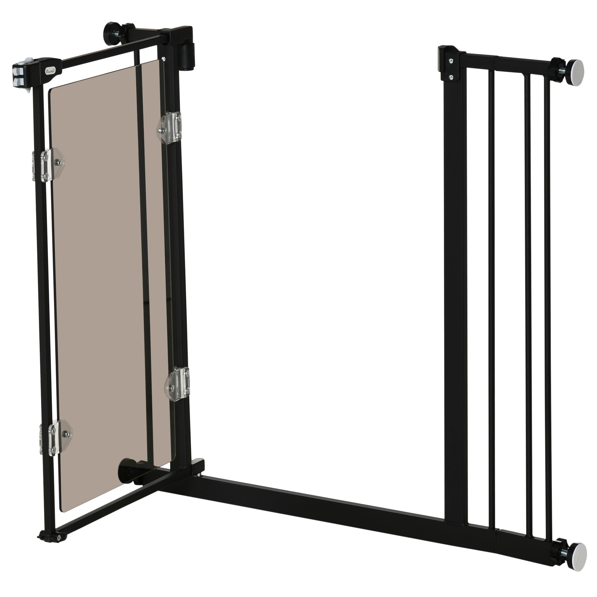 PawHut Pressure Fit Safety Gate for Doorways and Staircases, Dog Gate with Auto Closing Door, Pet Barrier for Hallways with Double Locking, Acrylic Panel, Extensions Kit, 74-80 cm/84-90 cm - Black