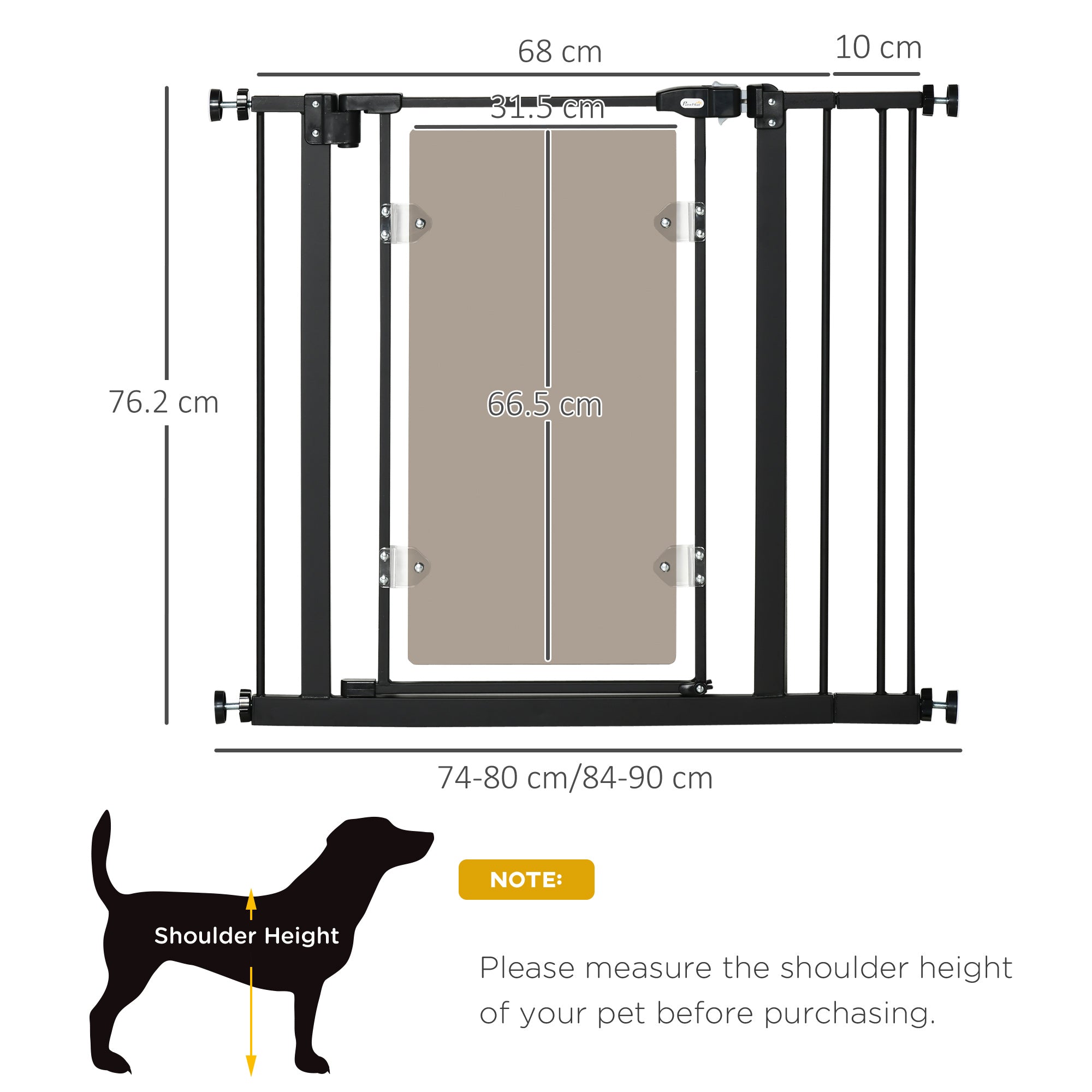 PawHut Pressure Fit Safety Gate for Doorways and Staircases, Dog Gate with Auto Closing Door, Pet Barrier for Hallways with Double Locking, Acrylic Panel, Extensions Kit, 74-80 cm/84-90 cm - Black