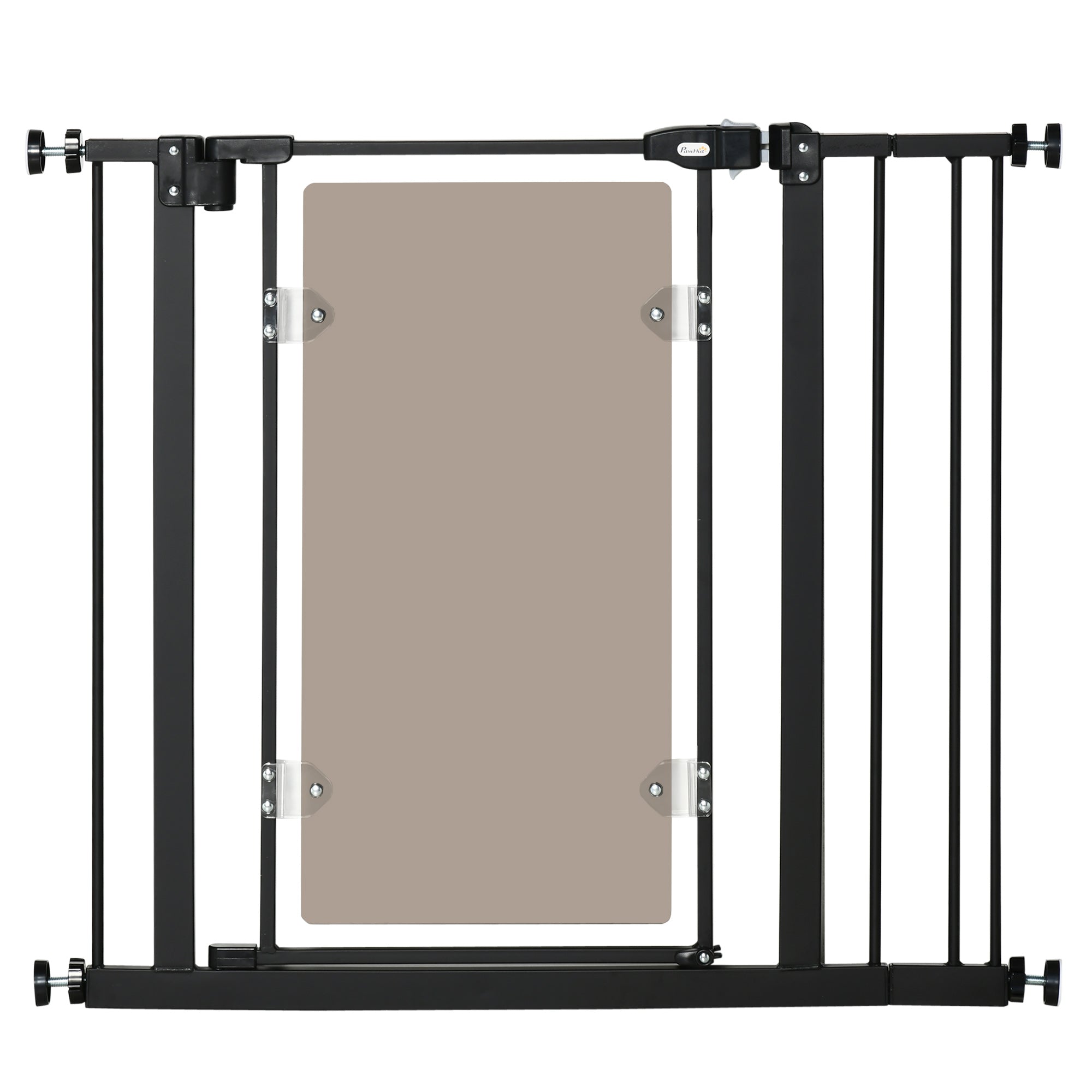 PawHut Pressure Fit Safety Gate for Doorways and Staircases, Dog Gate with Auto Closing Door, Pet Barrier for Hallways with Double Locking, Acrylic Panel, Extensions Kit, 74-80 cm/84-90 cm - Black