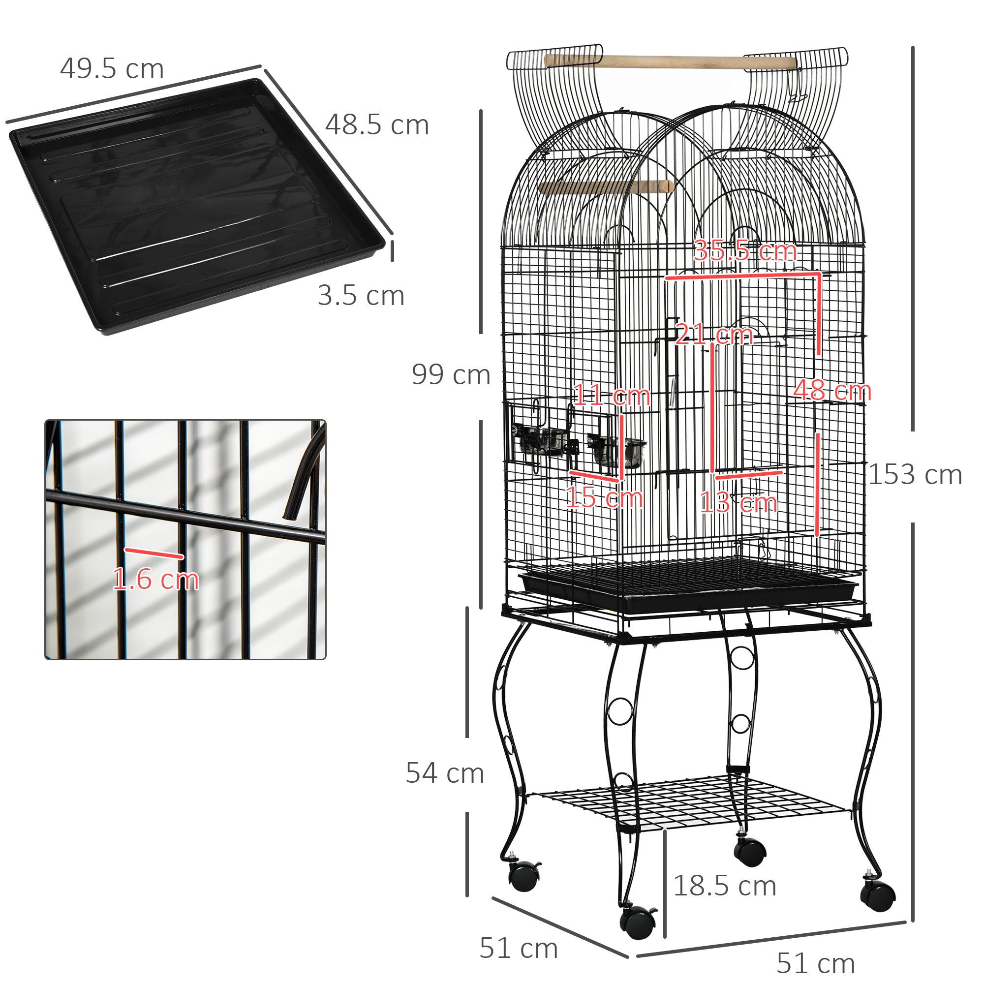 PawHut Bird Cage Budgie Cage Large Aviary for Parrot Finch Cockatiel with Stand, Shelf, Top Access