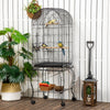 PawHut 60" Bird Cage with Openable Top, Large Parrot Cage with Rolling Stand, Wheels, Removable Tray, Bowls, Storage Shelf for Cockatie, Sun Conure, Black