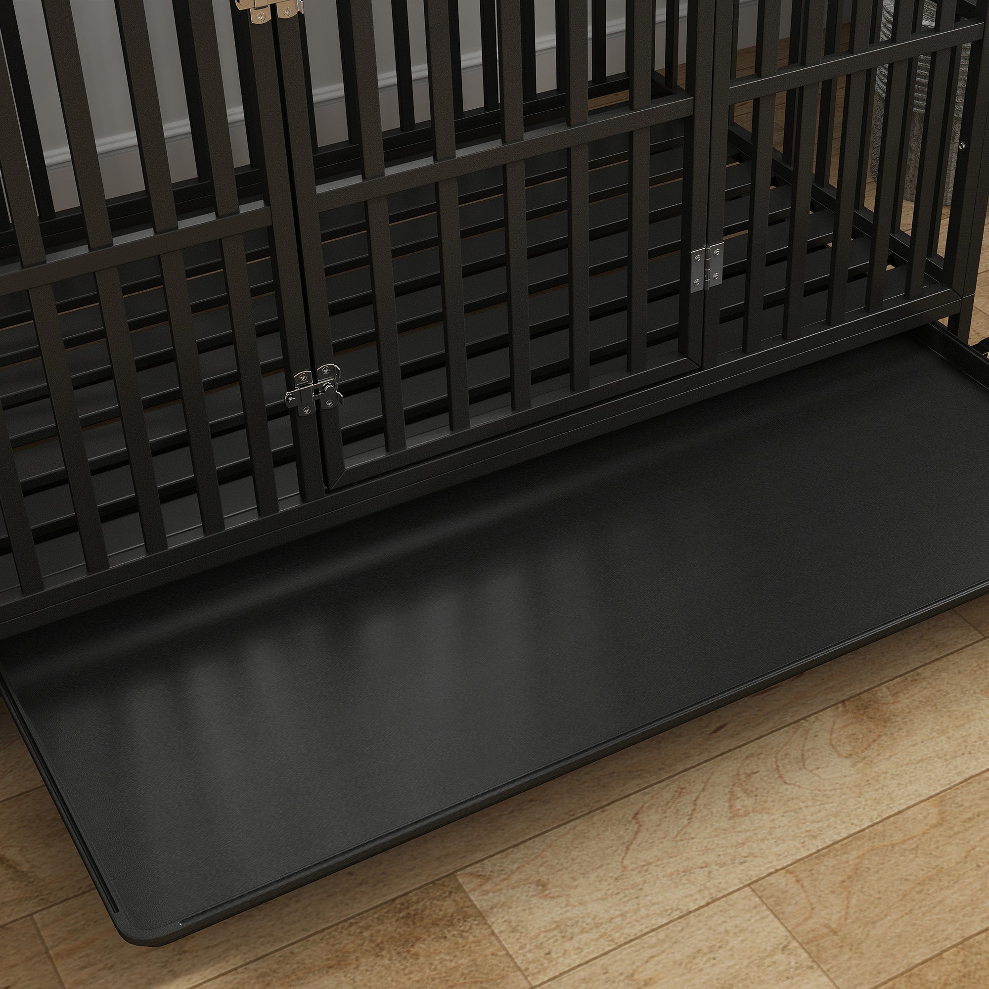 PawHut Heavy Duty Steel Dog Crate Kennel Pet Cage with Wheels for Portability and a Door for Convenient Access Anti-Pinching Floor, 49.2"L x 29.5"W x 34.6"H, Black