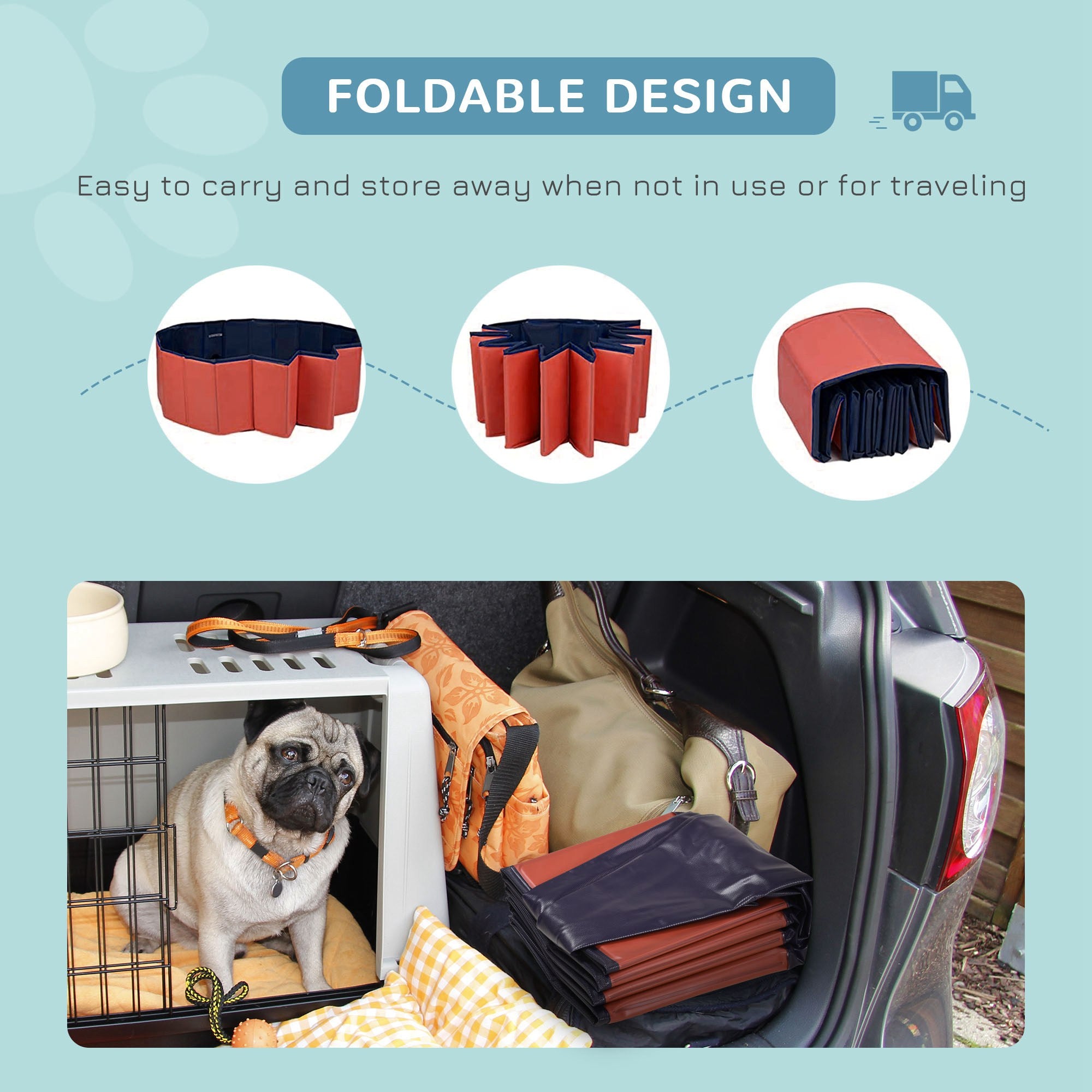 PawHut Foldable Dog Paddling Pool Pet Cat Swimming Pool Indoor/ Outdoor Collapsible Summer Bathing Tub Shower Tub Puppy Washer, Φ 140 x 30H cm, Red