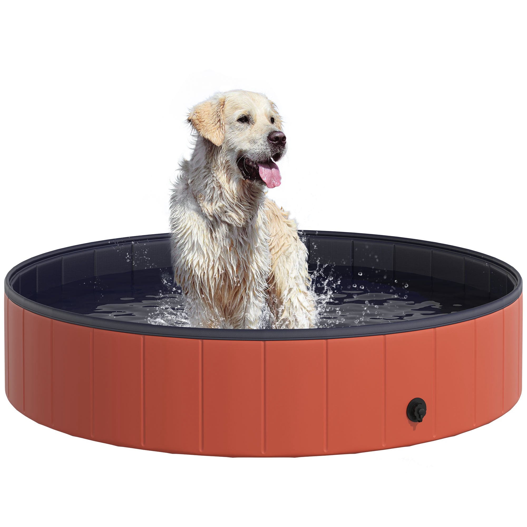 PawHut Foldable Dog Paddling Pool Pet Cat Swimming Pool Indoor/ Outdoor Collapsible Summer Bathing Tub Shower Tub Puppy Washer, Φ 140 x 30H cm, Red