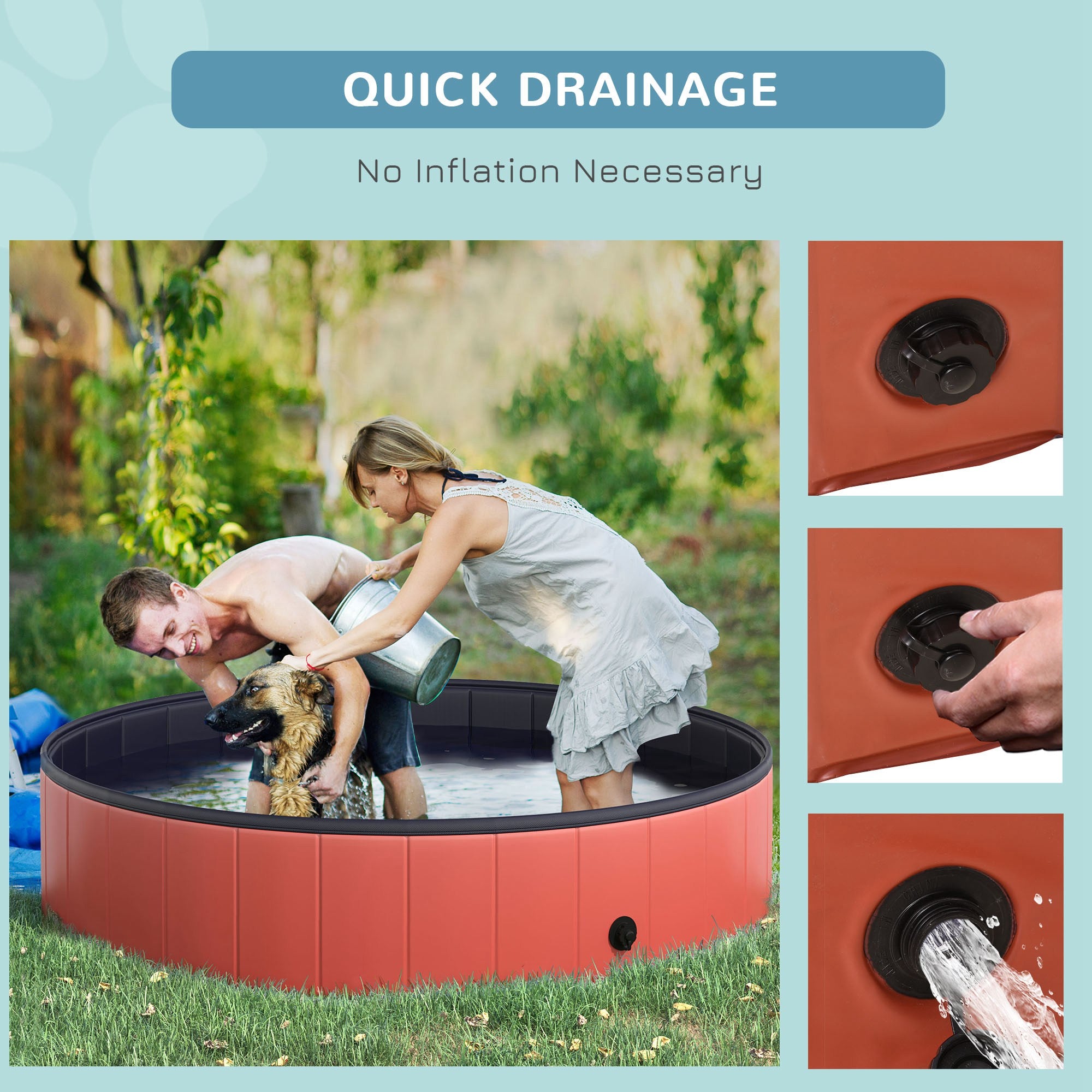 PawHut Folding Dog Pool Portable Pet Kiddie Swimming Pool, Outdoor/Indoor Puppy Bath Tub with Nonslip Bottom for Dogs & Cats,  (Φ55", Red)