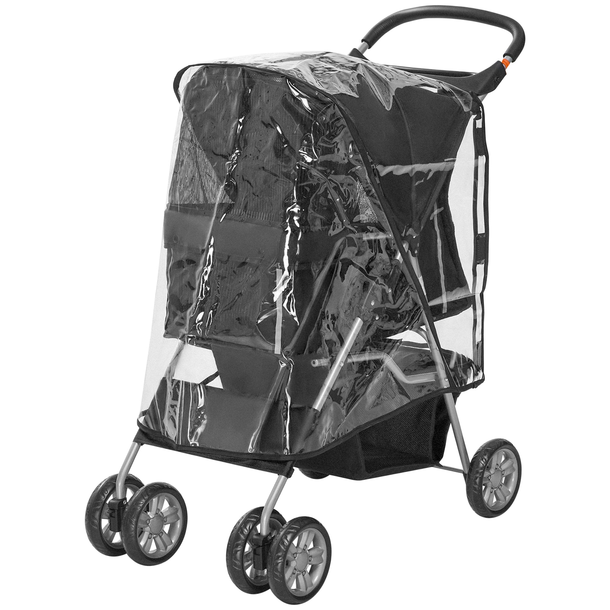 PawHut Pet Travel Stroller with Rain Cover, 4 Wheels Foldable Travel Carriage with Wheels Zipper Entry Cup Holder Storage Basket Black
