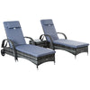 Outsunny 3 Pieces Patio Rattan Chaise Lounge Set, Outdoor PE Wicker Reclining Lounger Furniture Set, Adjustable Portable with Wheeled & Side Table, Grey