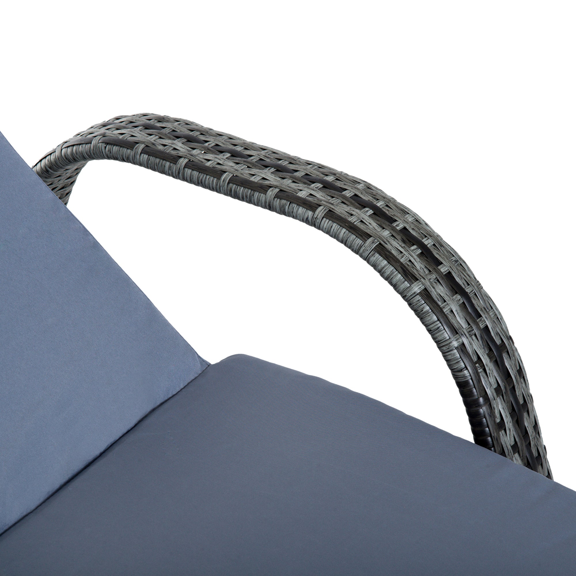 Outsunny 3 Pieces Patio Rattan Chaise Lounge Set, Outdoor PE Wicker Reclining Lounger Furniture Set, Adjustable Portable with Wheeled & Side Table, Grey