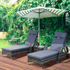 Outsunny 3 Pieces Patio Rattan Chaise Lounge Set, Outdoor PE Wicker Reclining Lounger Furniture Set, Adjustable Portable with Wheeled & Side Table, Grey