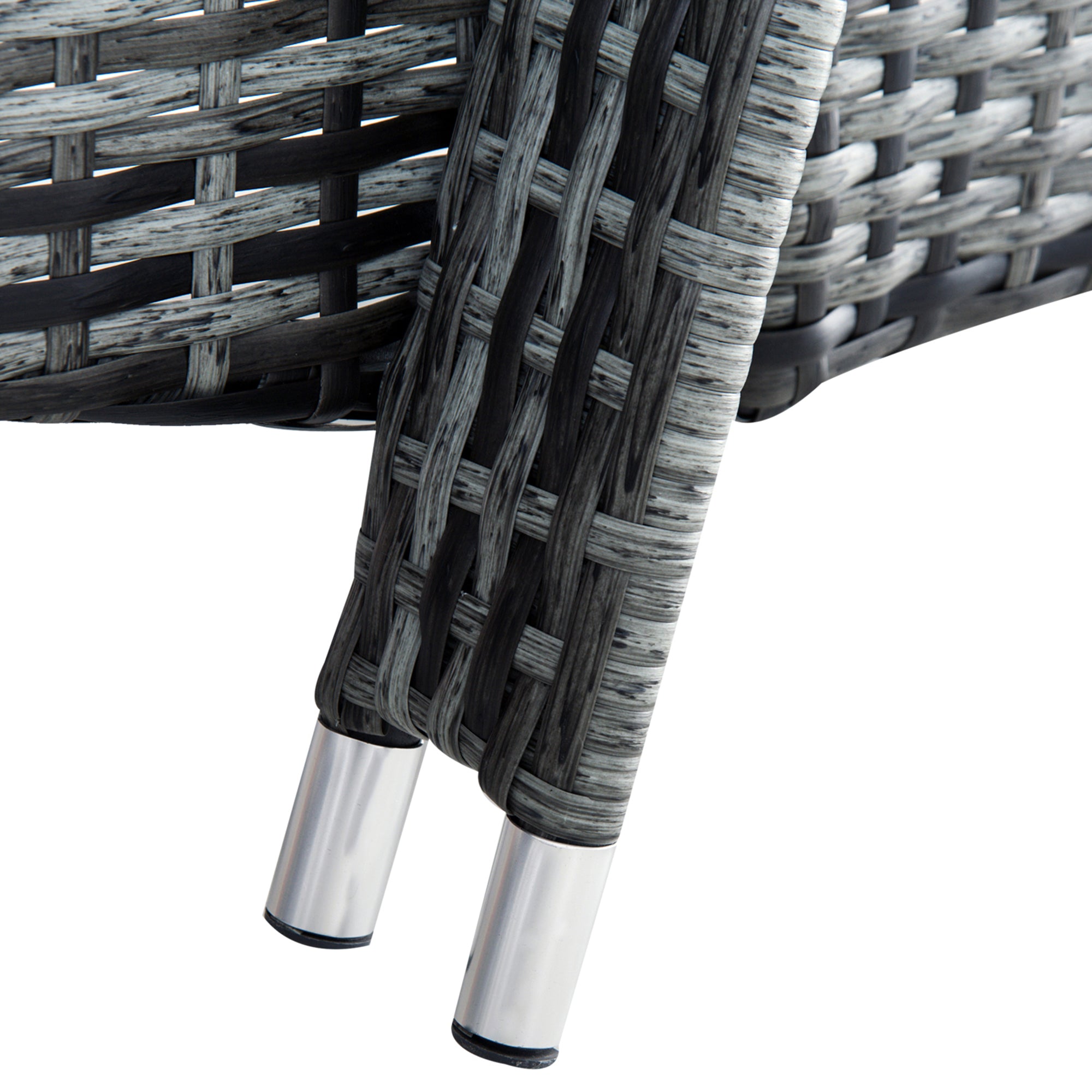 Outsunny 3 Pieces Patio Rattan Chaise Lounge Set, Outdoor PE Wicker Reclining Lounger Furniture Set, Adjustable Portable with Wheeled & Side Table, Grey