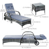 Outsunny 3 Pieces Patio Rattan Chaise Lounge Set, Outdoor PE Wicker Reclining Lounger Furniture Set, Adjustable Portable with Wheeled & Side Table, Grey
