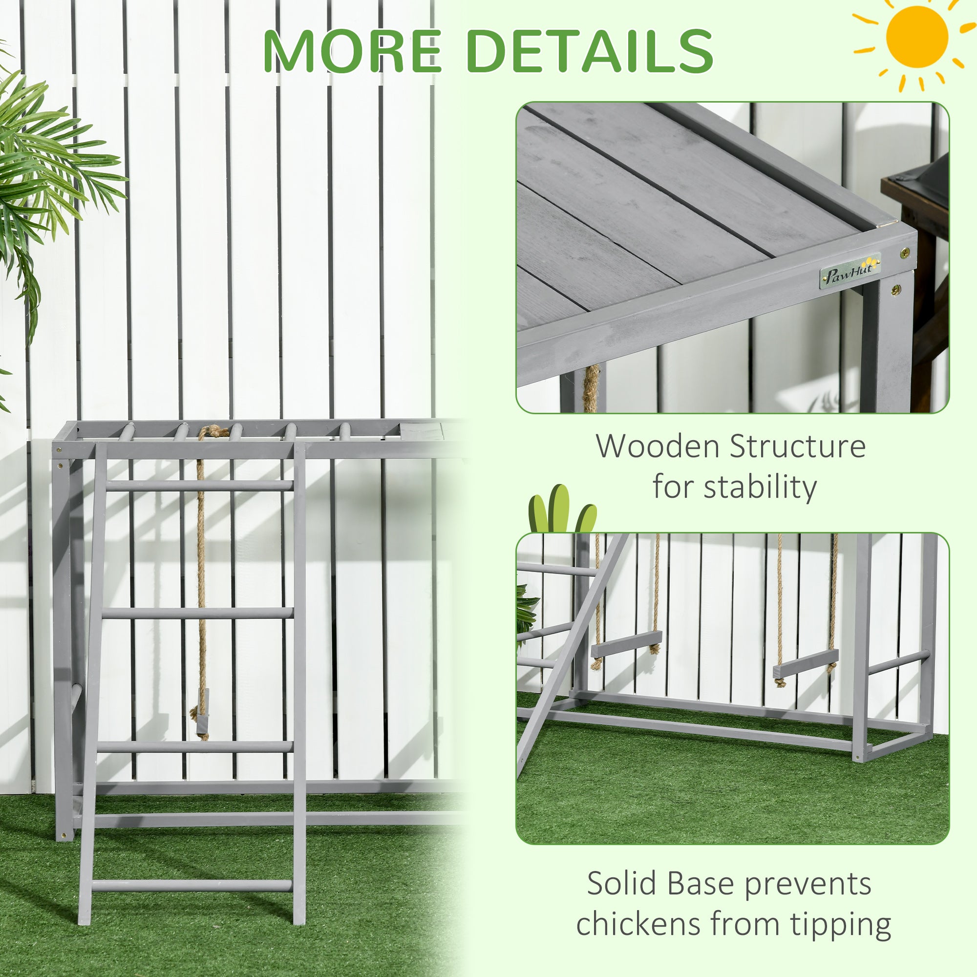 PawHut Wooden Chicken Toys for Coop with Swings, Chicken Activity Center with Ladder, Multiple Roosting Bars, for Relax Play, 3-4 Chickens