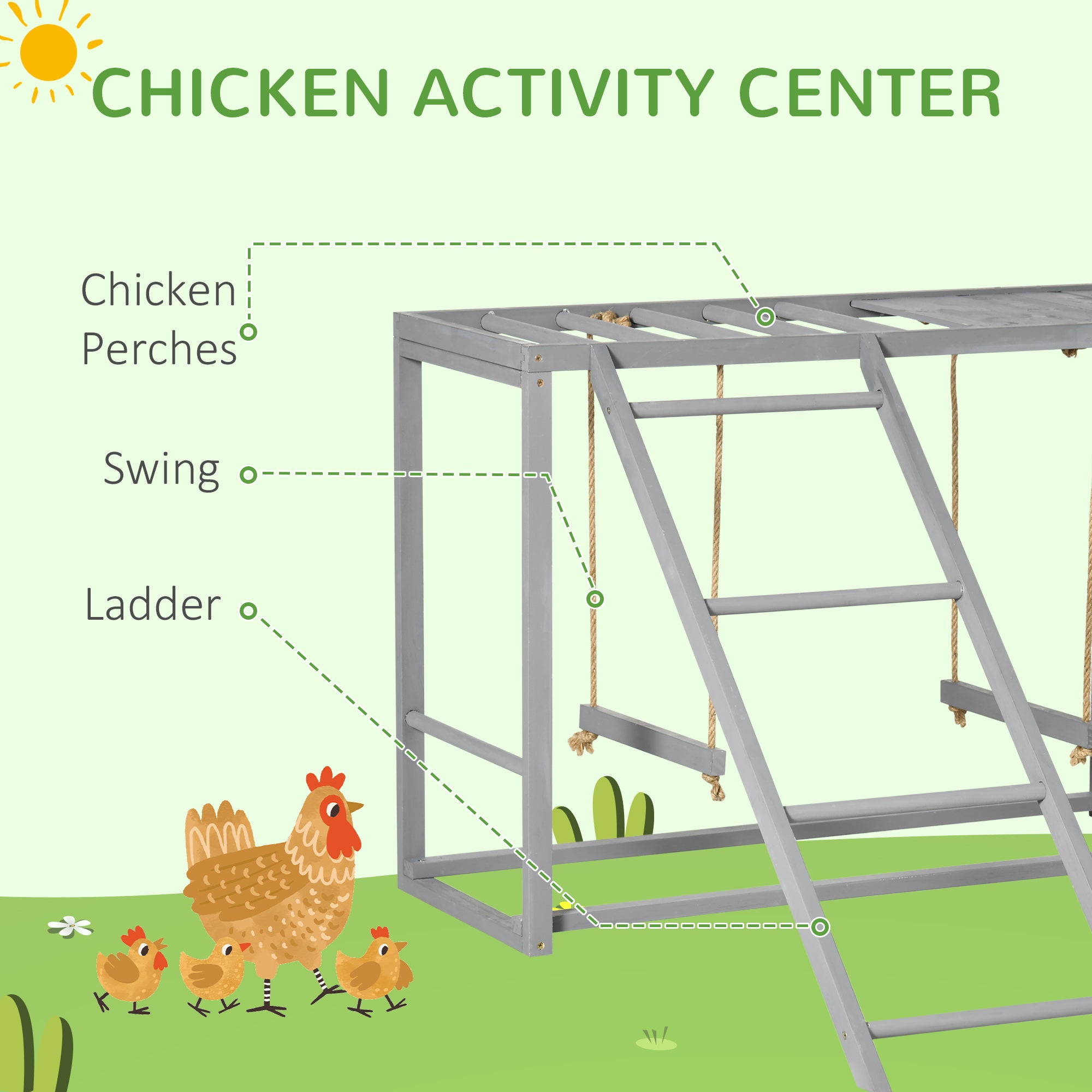 PawHut Wooden Chicken Toys for Coop with Swings, Chicken Activity Center with Ladder, Multiple Roosting Bars, for Relax Play, 3-4 Chickens