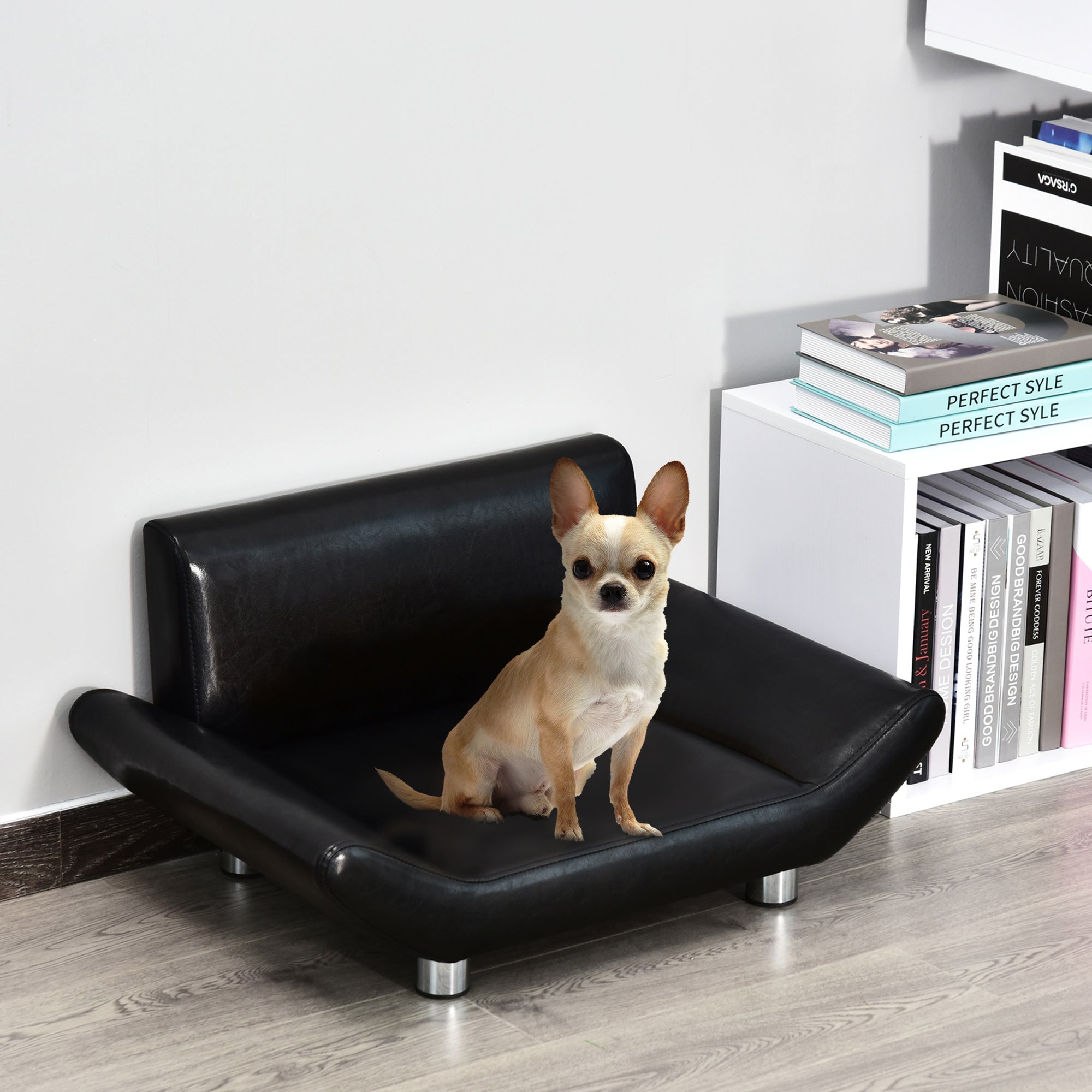PawHut Pet Sofa Chair Dog Cat Kitten Couch Bed Luxury Furniture Faux Leather Seater Black