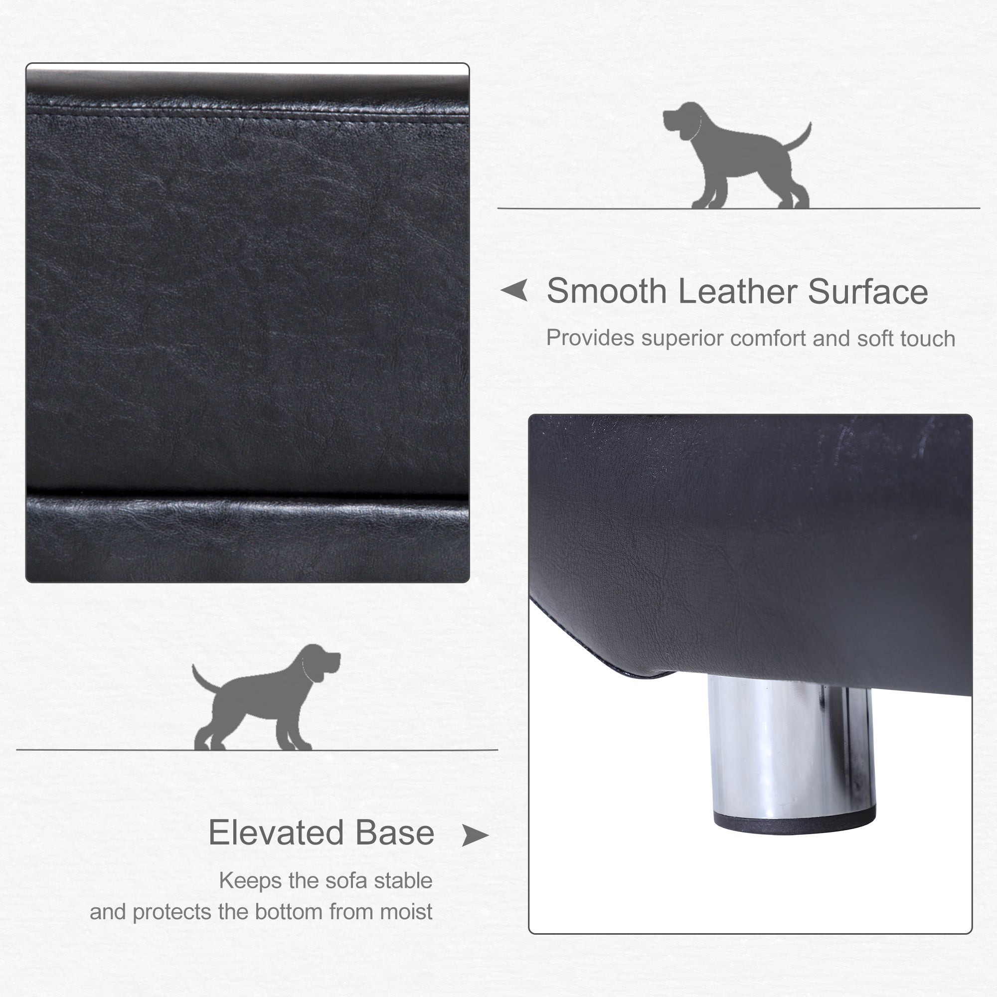 PawHut Pet Sofa Chair Dog Cat Kitten Couch Bed Luxury Furniture Faux Leather Seater Black
