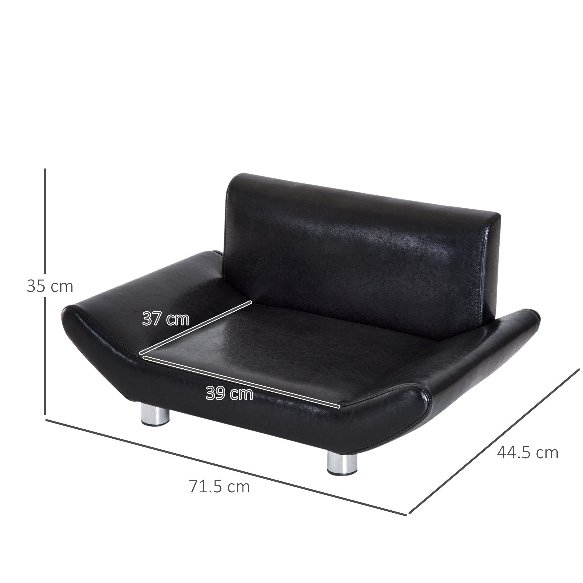 PawHut Pet Sofa Chair Dog Cat Kitten Couch Bed Luxury Furniture Faux Leather Seater Black