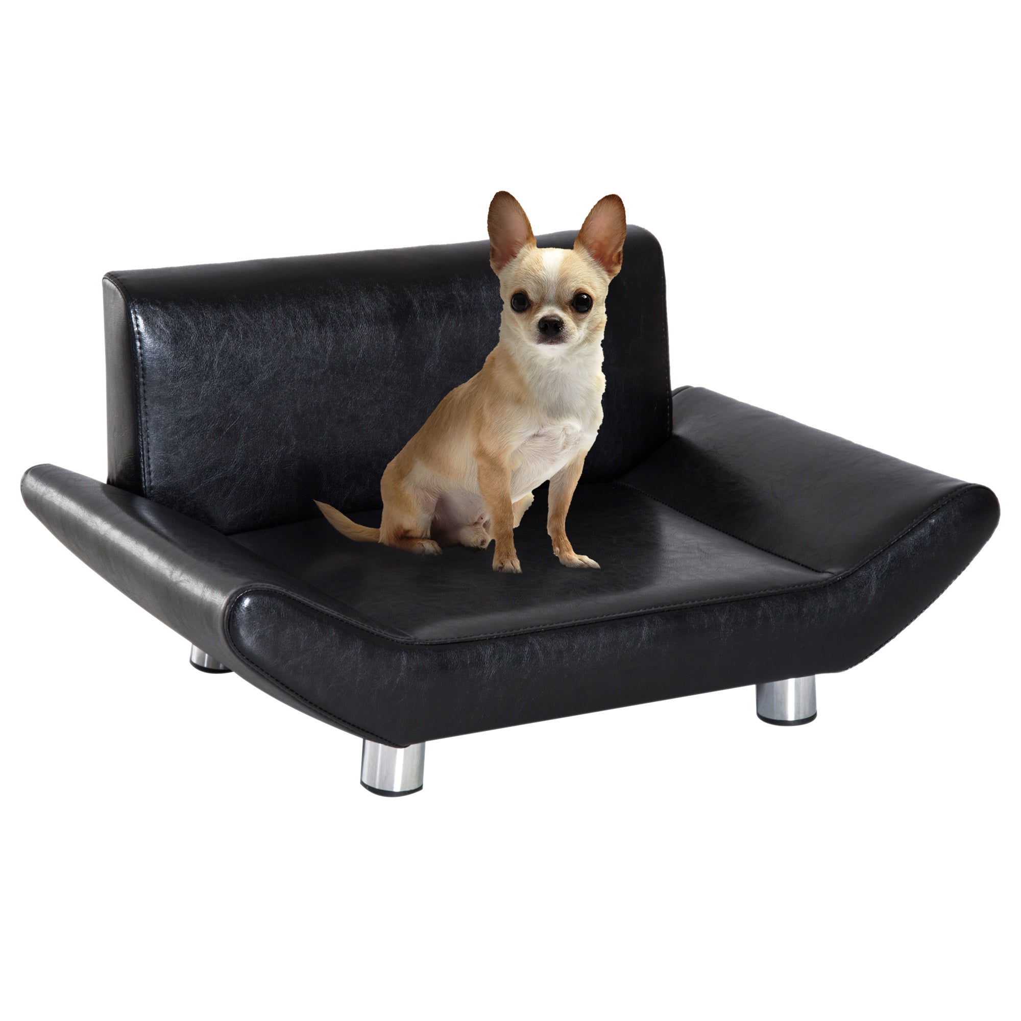 PawHut Pet Sofa Chair Dog Cat Kitten Couch Bed Luxury Furniture Faux Leather Seater Black