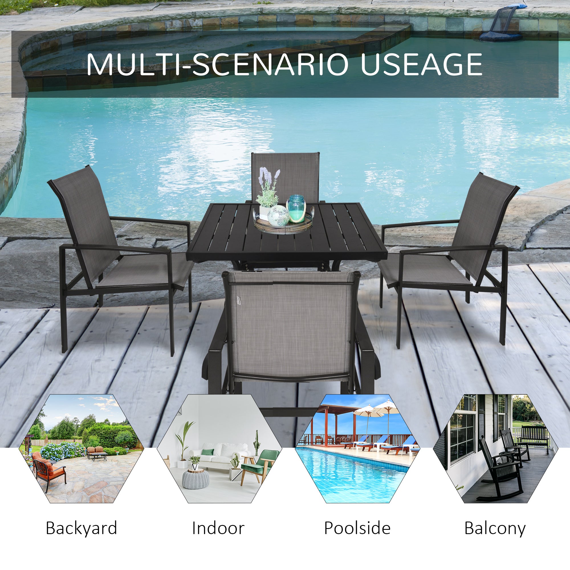 Outsunny 5pc Patio Garden Table Set Outdoor Furniture Dining Set w/ Metal Slat Finish and 1.75