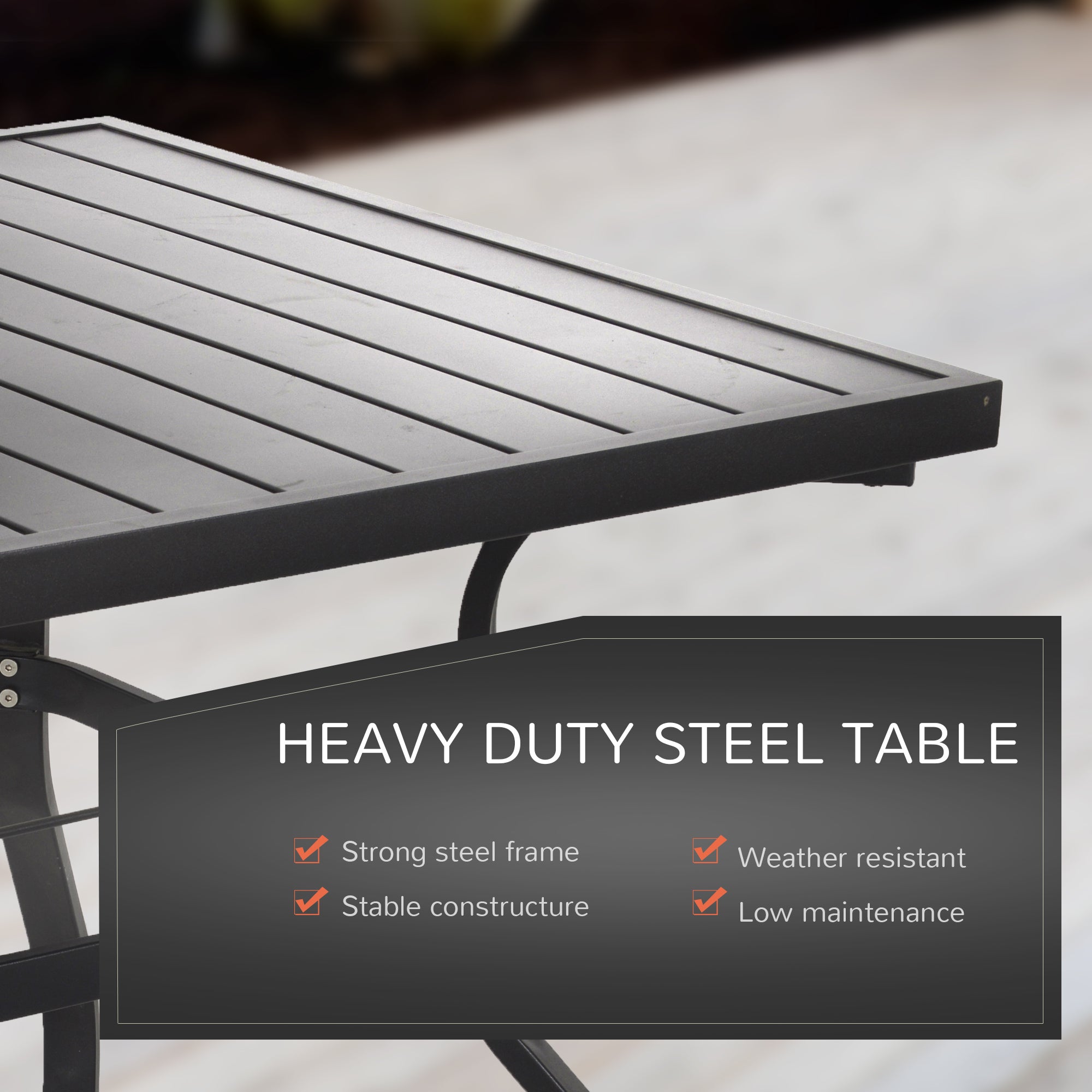Outsunny 5pc Patio Garden Table Set Outdoor Furniture Dining Set w/ Metal Slat Finish and 1.75" Umbrella Hole for Backyard Porch, Grey