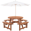 Outsunny Wooden Patio Dining Set for 8 People, Outdoor Table and Benches Set with 4 Double-Seat Benches & Round Picnic Table (Umbrella Not Included), Φ70.1" x 27.6" H, Brown