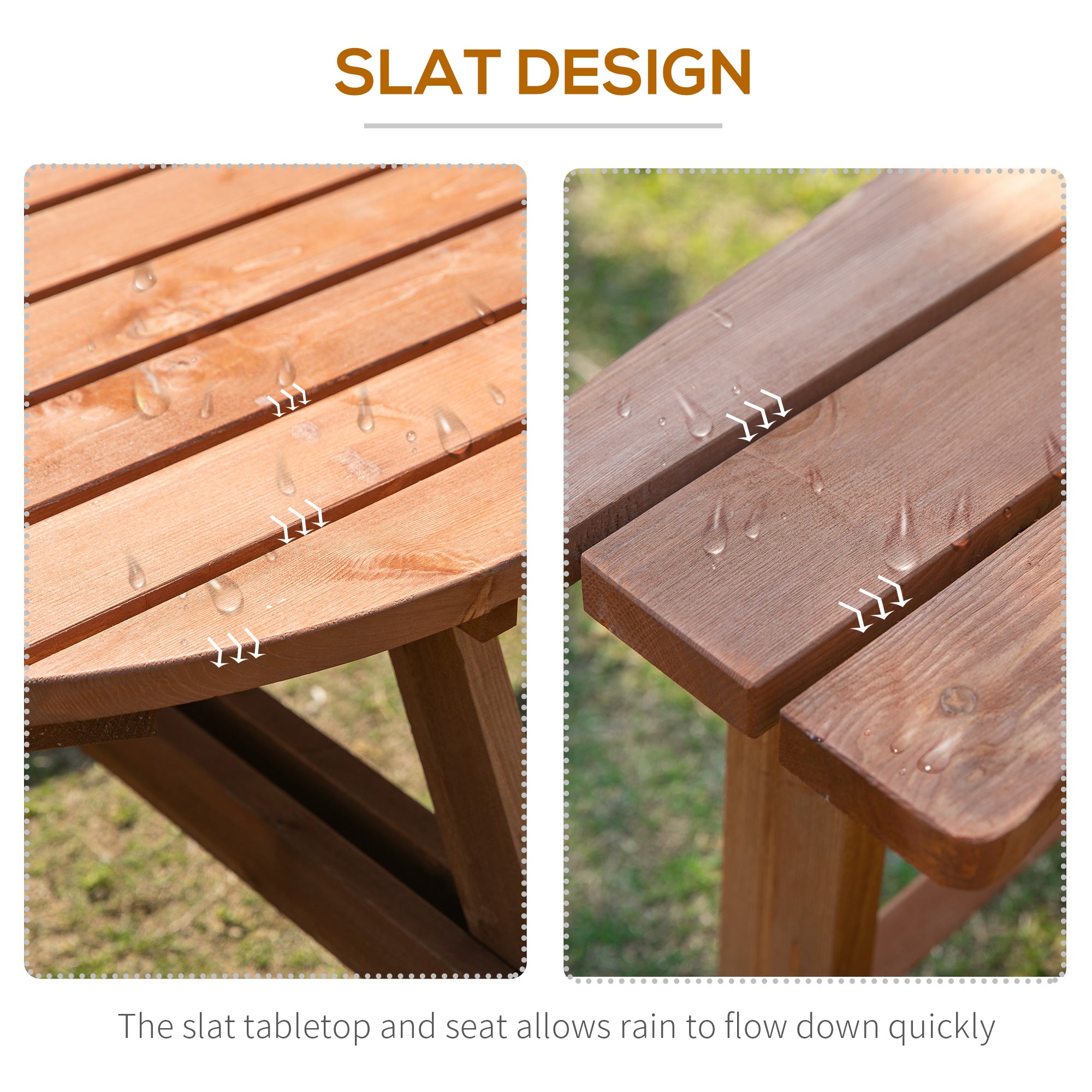 Outsunny Wooden Patio Dining Set for 8 People, Outdoor Table and Benches Set with 4 Double-Seat Benches & Round Picnic Table (Umbrella Not Included), Φ70.1