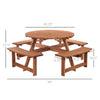 Outsunny Wooden Patio Dining Set for 8 People, Outdoor Table and Benches Set with 4 Double-Seat Benches & Round Picnic Table (Umbrella Not Included), Φ70.1" x 27.6" H, Brown