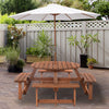 Outsunny Wooden Patio Dining Set for 8 People, Outdoor Table and Benches Set with 4 Double-Seat Benches & Round Picnic Table (Umbrella Not Included), Φ70.1" x 27.6" H, Brown