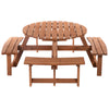 Outsunny Wooden Patio Dining Set for 8 People, Outdoor Table and Benches Set with 4 Double-Seat Benches & Round Picnic Table (Umbrella Not Included), Φ70.1" x 27.6" H, Brown